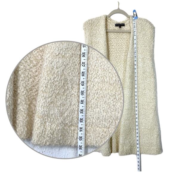 Wendy Williams Lagenlook Popcorn Ivory Long Open Cardigan Size M Cozy Sleeveless - Picture 8 of 10